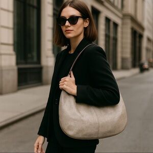 Hobo International Brown & Cream Stingray Print Glazed Leather Shoulder Handbag